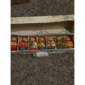 Vintage Russian Matryoshka Wooden Nesting Dolls Christmas Ornaments Set 7 New